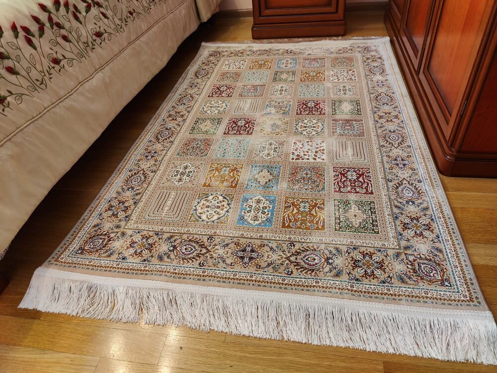 Ковёр персидский высокоплотный с рельефным ворсом "Mosaic бежевый" 100х150 см