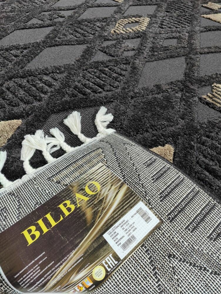 Ковёр тканый с двухуровневым ворсом Bilbao BL16 80х150 см, полиэстер, темно-серый
